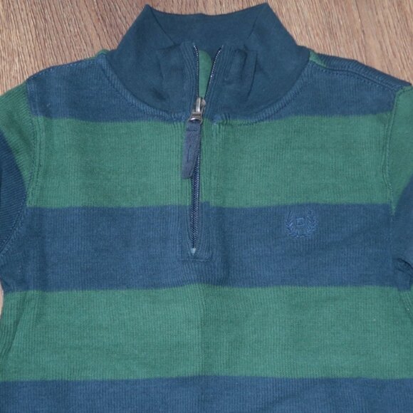 NWT Boys Chaps Navy Blue & Green Stripe Knit Half Zip Pullover Top Shirt size 3T - Picture 2 of 4